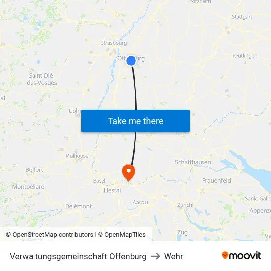 Verwaltungsgemeinschaft Offenburg to Wehr map