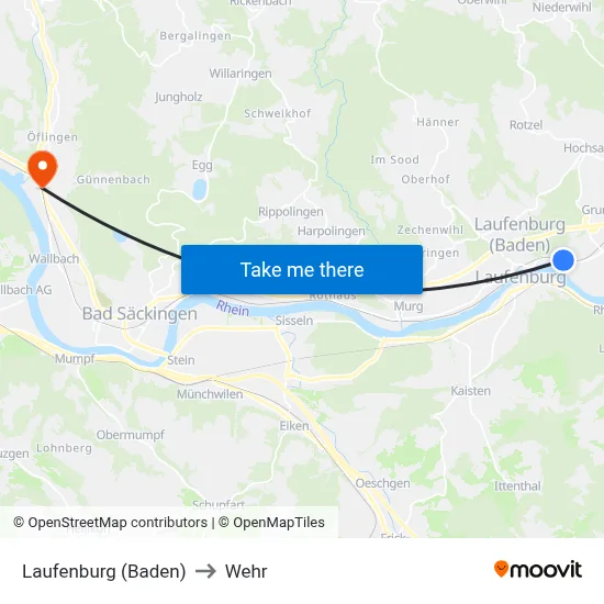 Laufenburg (Baden) to Wehr map