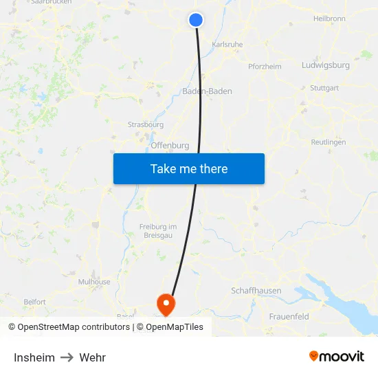 Insheim to Wehr map