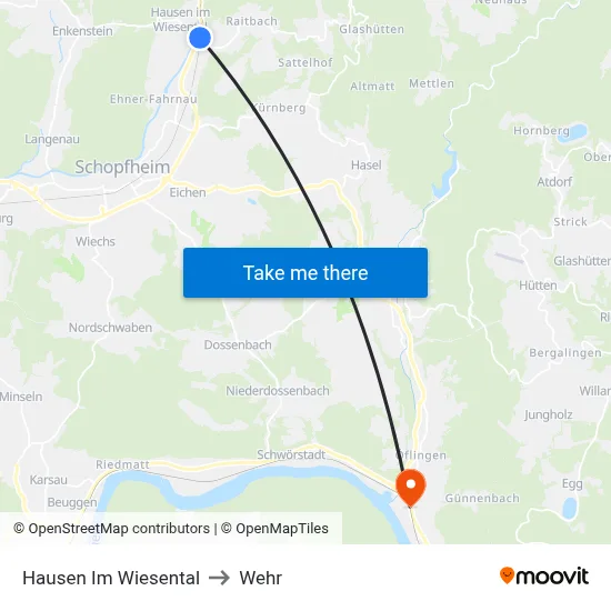 Hausen Im Wiesental to Wehr map