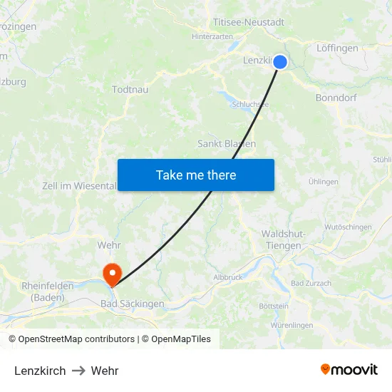 Lenzkirch to Wehr map