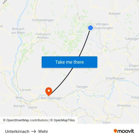 Unterkirnach to Wehr map