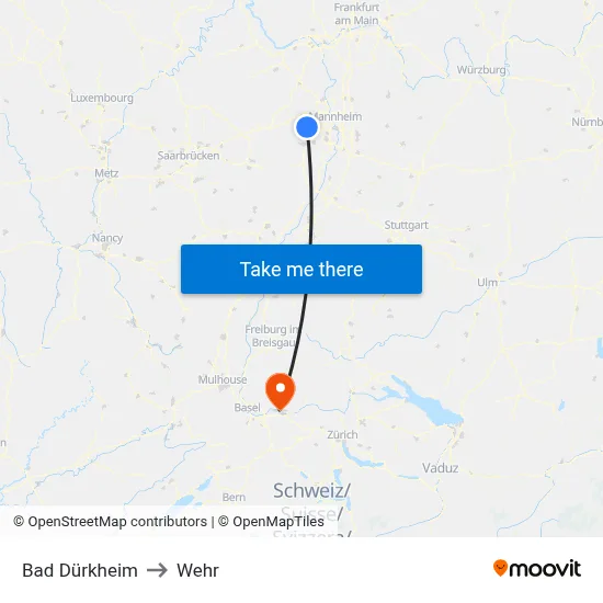 Bad Dürkheim to Wehr map