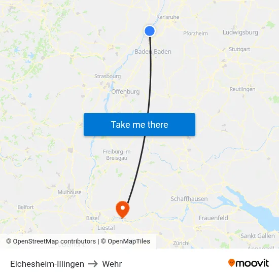 Elchesheim-Illingen to Wehr map