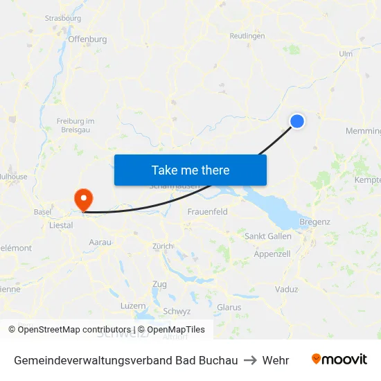 Gemeindeverwaltungsverband Bad Buchau to Wehr map