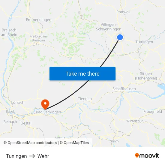 Tuningen to Wehr map