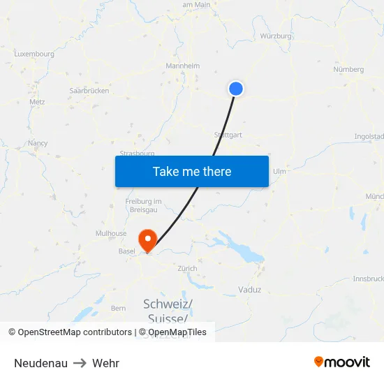 Neudenau to Wehr map