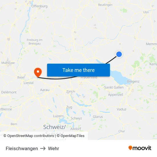 Fleischwangen to Wehr map
