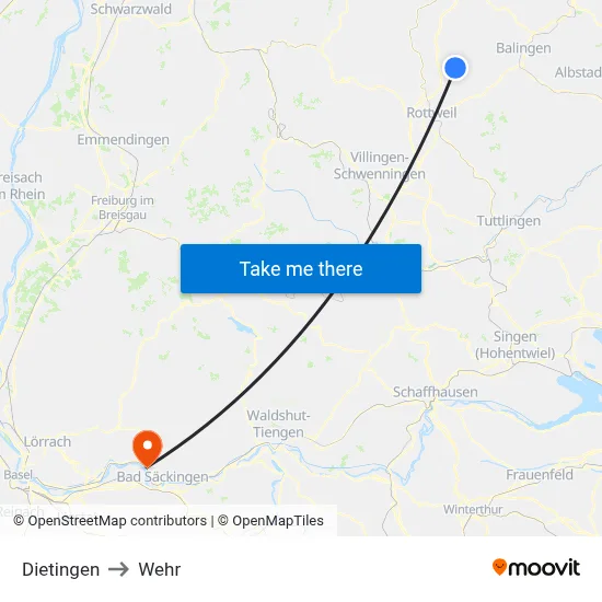 Dietingen to Wehr map