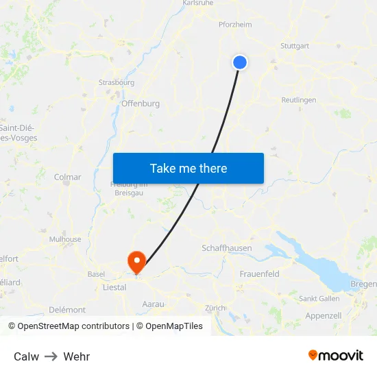 Calw to Wehr map