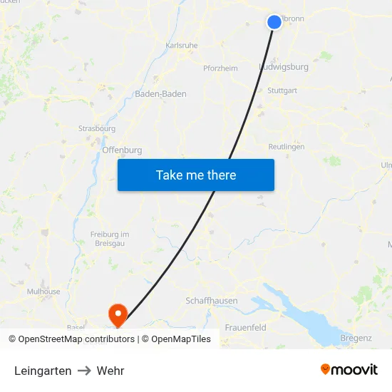 Leingarten to Wehr map