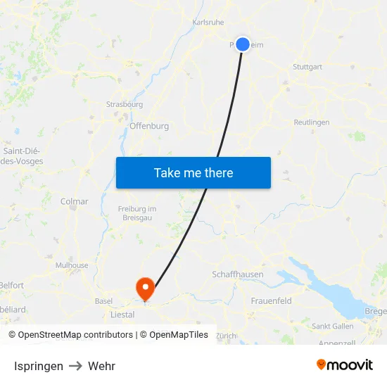 Ispringen to Wehr map