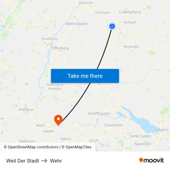 Weil Der Stadt to Wehr map