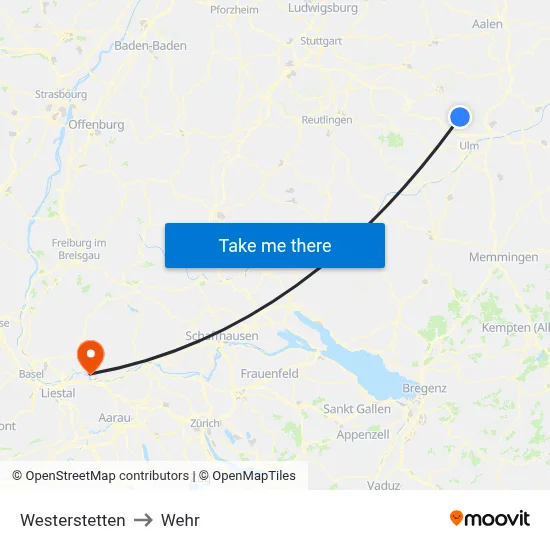 Westerstetten to Wehr map