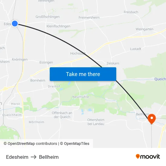 Edesheim to Bellheim map