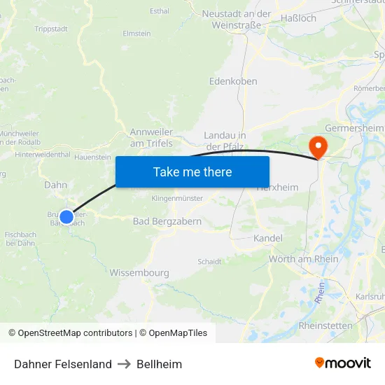 Dahner Felsenland to Bellheim map