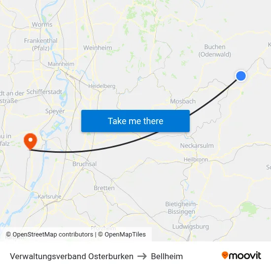 Verwaltungsverband Osterburken to Bellheim map
