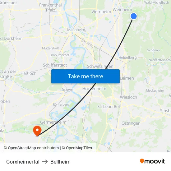 Gorxheimertal to Bellheim map
