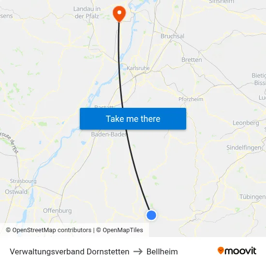 Verwaltungsverband Dornstetten to Bellheim map