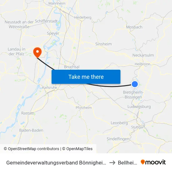 Gemeindeverwaltungsverband Bönnigheim to Bellheim map