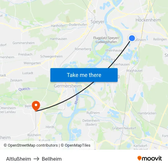 Altlußheim to Bellheim map