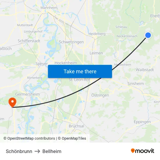 Schönbrunn to Bellheim map