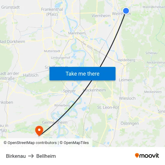 Birkenau to Bellheim map