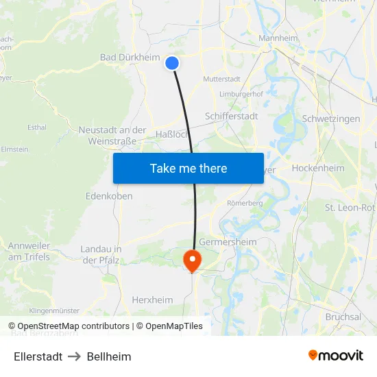 Ellerstadt to Bellheim map