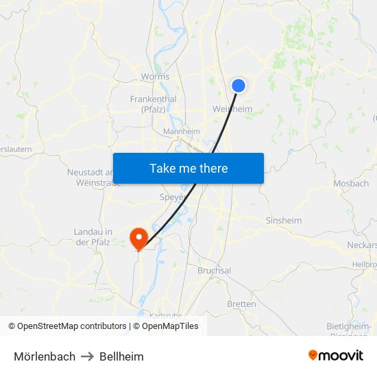 Mörlenbach to Bellheim map