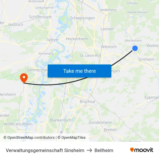 Verwaltungsgemeinschaft Sinsheim to Bellheim map