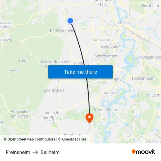 Freinsheim to Bellheim map