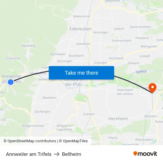 Annweiler am Trifels to Bellheim map