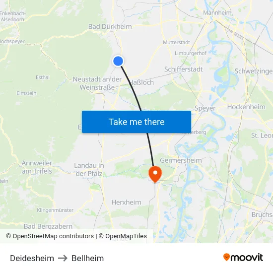 Deidesheim to Bellheim map
