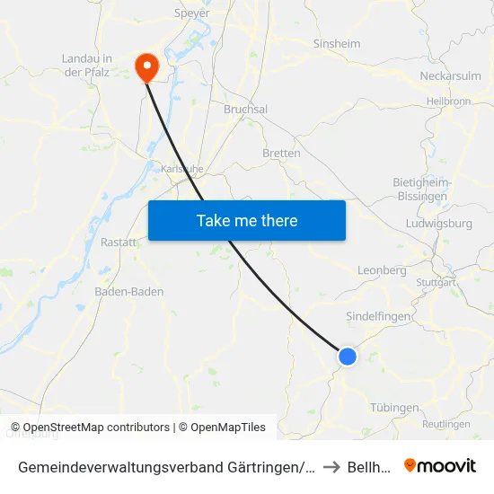 Gemeindeverwaltungsverband Gärtringen/Ehningen to Bellheim map