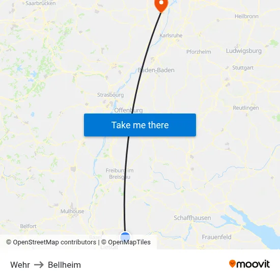 Wehr to Bellheim map