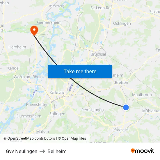Gvv Neulingen to Bellheim map