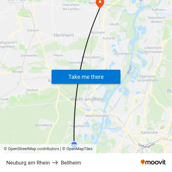 Neuburg am Rhein to Bellheim map