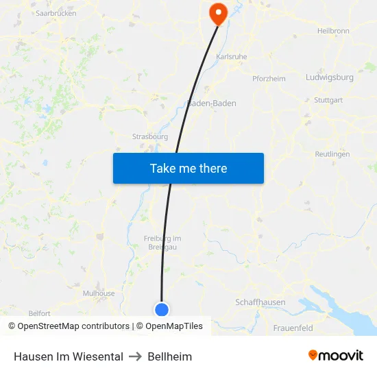 Hausen Im Wiesental to Bellheim map