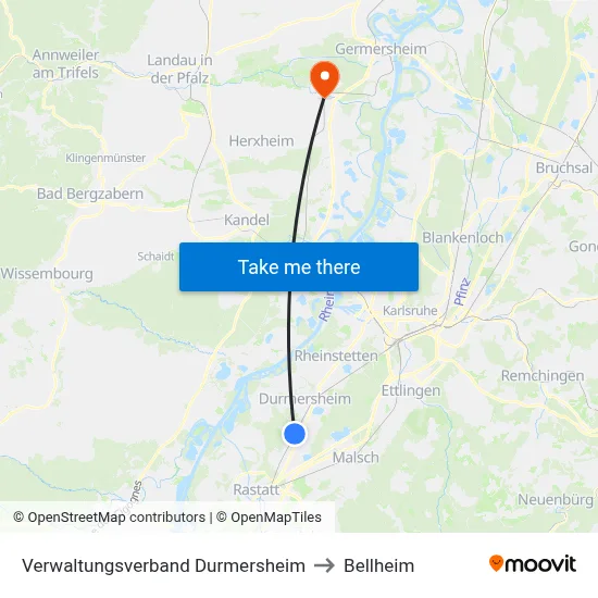 Verwaltungsverband Durmersheim to Bellheim map