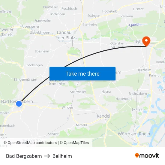 Bad Bergzabern to Bellheim map