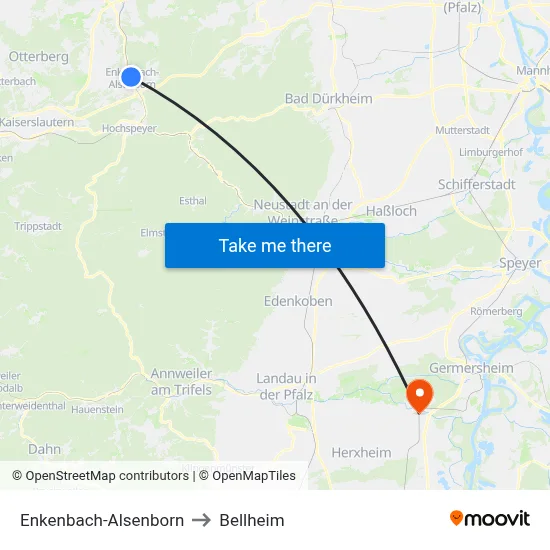 Enkenbach-Alsenborn to Bellheim map