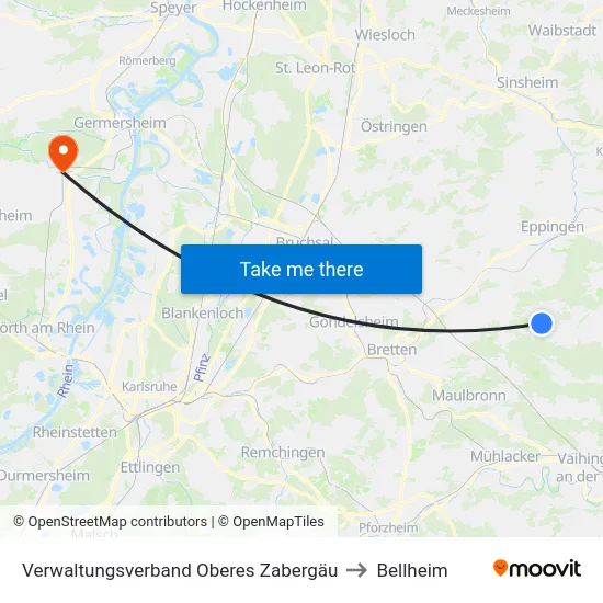 Verwaltungsverband Oberes Zabergäu to Bellheim map