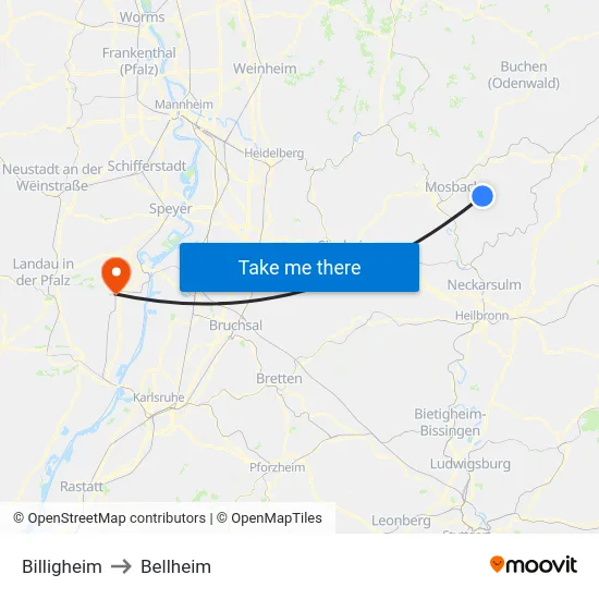 Billigheim to Bellheim map