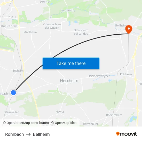 Rohrbach to Bellheim map