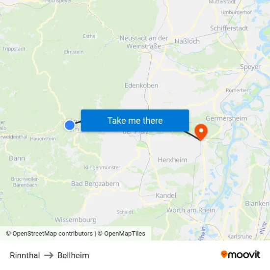 Rinnthal to Bellheim map