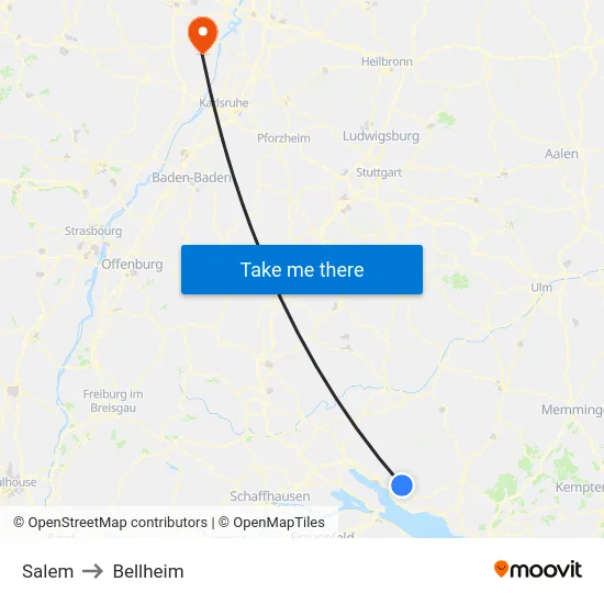Salem to Bellheim map