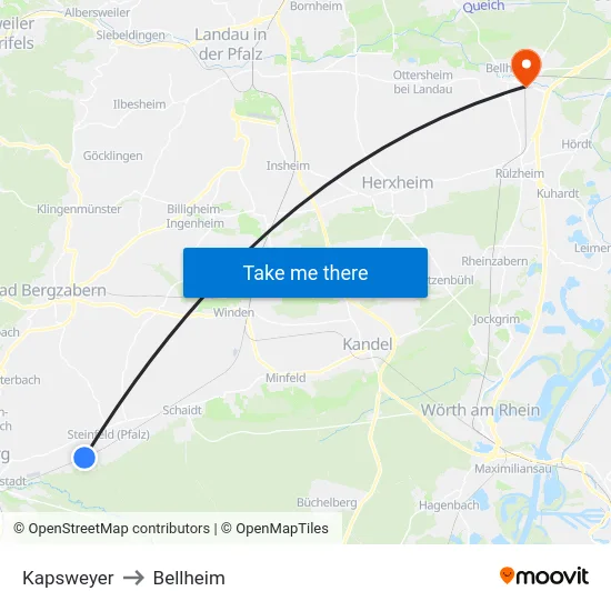 Kapsweyer to Bellheim map