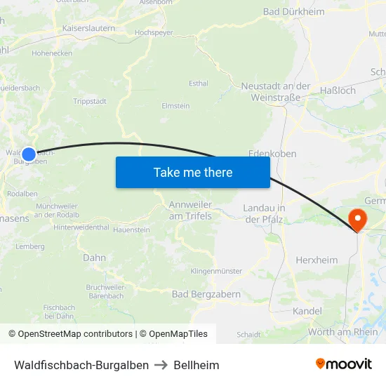 Waldfischbach-Burgalben to Bellheim map
