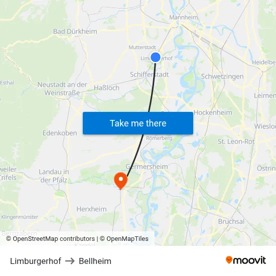 Limburgerhof to Bellheim map