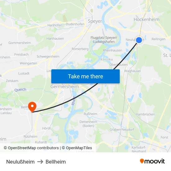 Neulußheim to Bellheim map